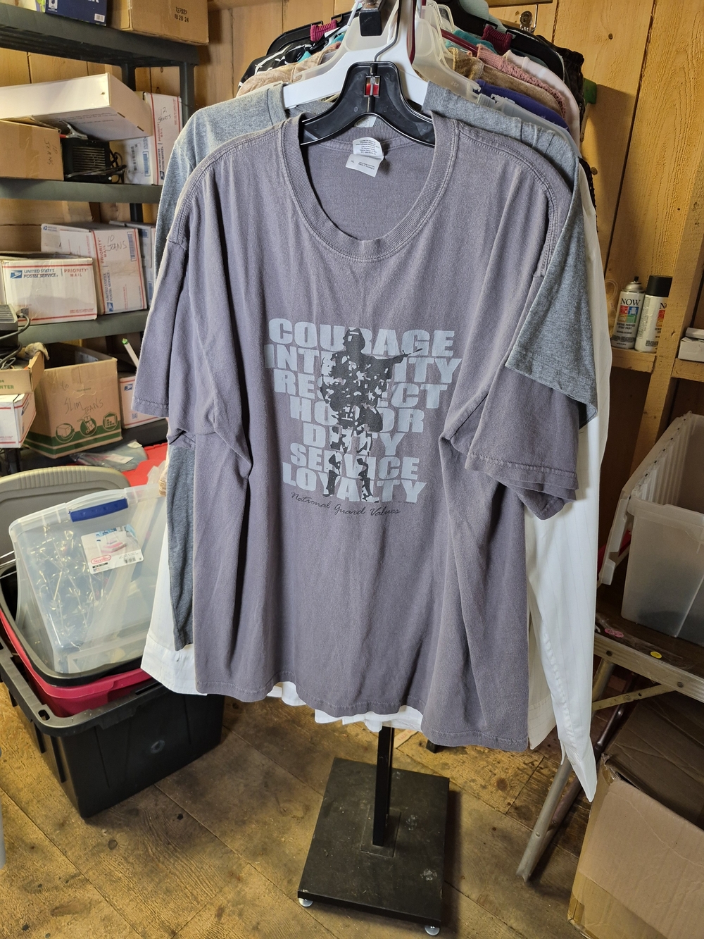 Gildan Gray Short Sleeve Graphic Tee with White Text Bin 56